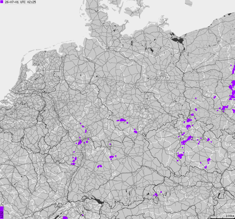 Mapa wyładowań atmosferycznych na obszarze Niemiec