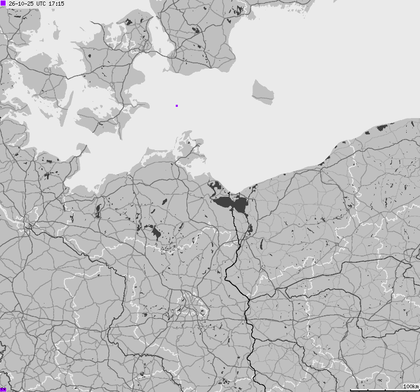 Mapa wyładowań atmosferycznych na obszarze Niemiec