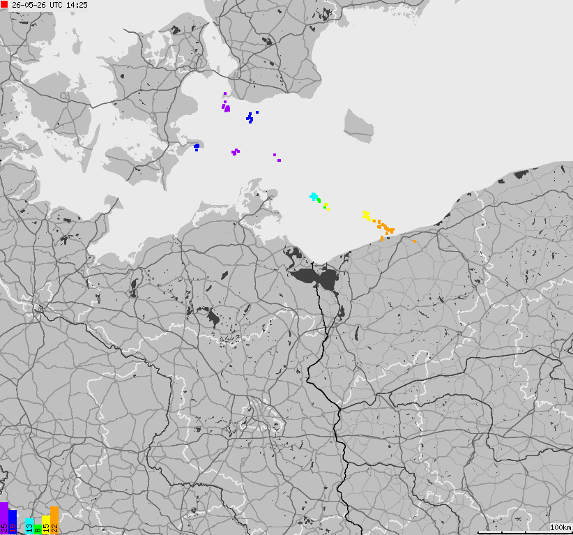 Mapa wyładowań atmosferycznych na obszarze Niemiec