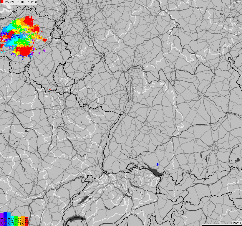 Mapa wyładowań atmosferycznych na obszarze Niemiec