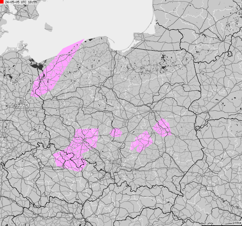 Severe weather alert map of Poland