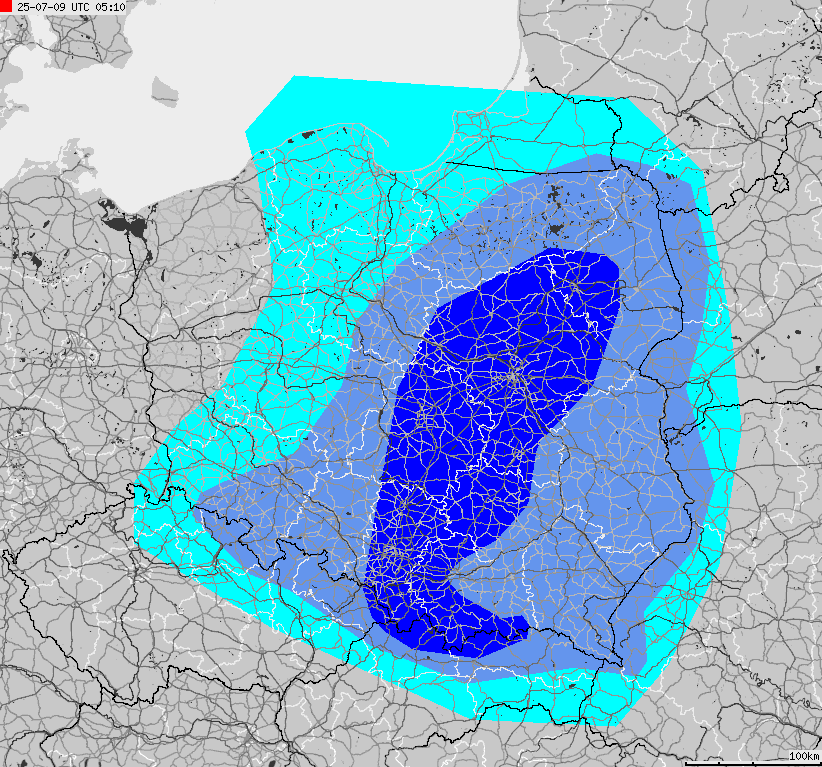 Severe weather alert map of Poland