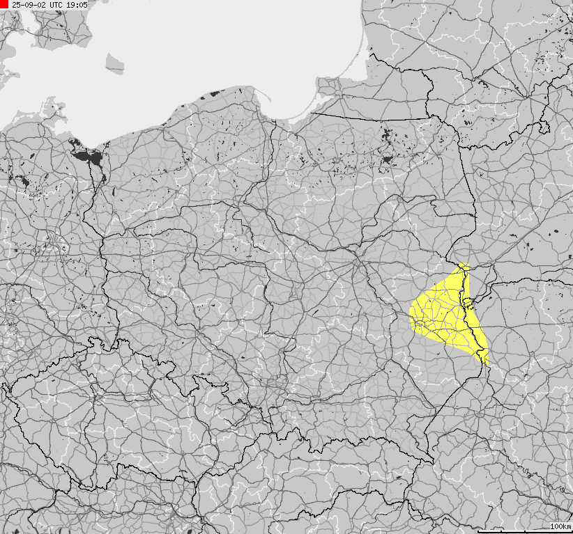 Severe weather alert map of Poland
