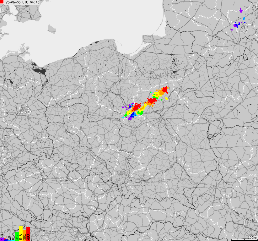 Map of lightnings across Poland