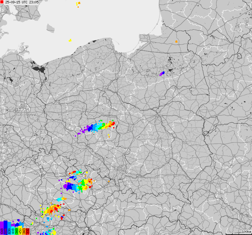 Mapa wyładowań atmosferycznych na obszarze Polski