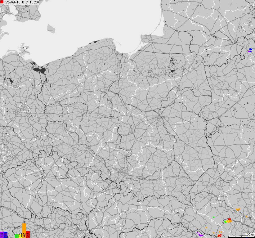 Map of lightnings across Poland