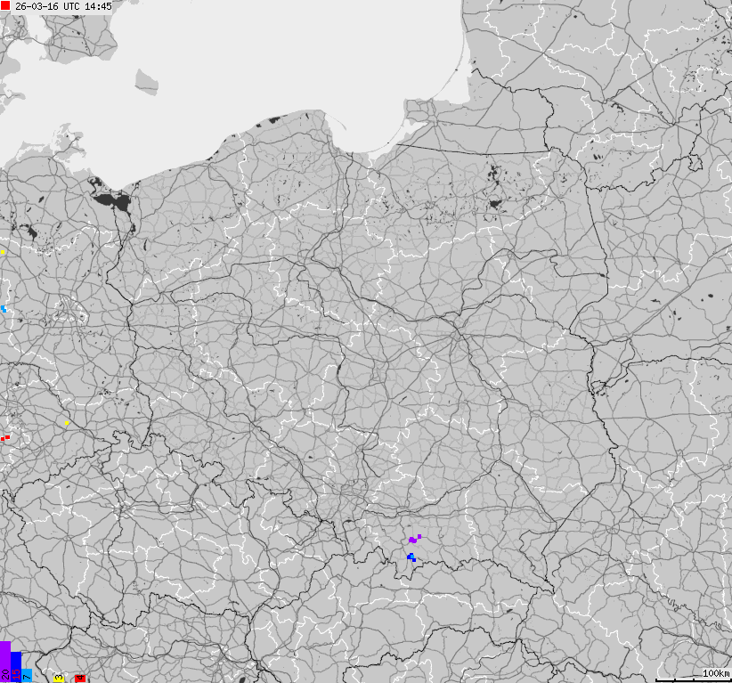 Mapa wyładowań atmosferycznych na obszarze Polski