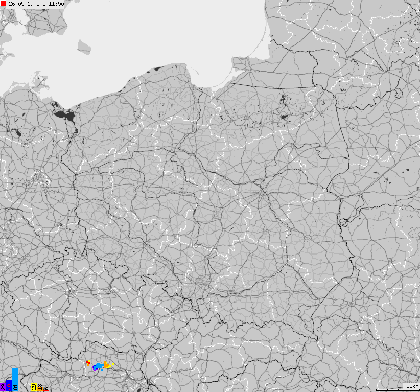 Mapa wyładowań atmosferycznych na obszarze Polski
