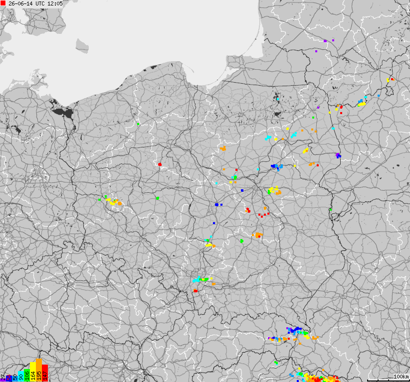 Mapa wyładowań atmosferycznych na obszarze Polski