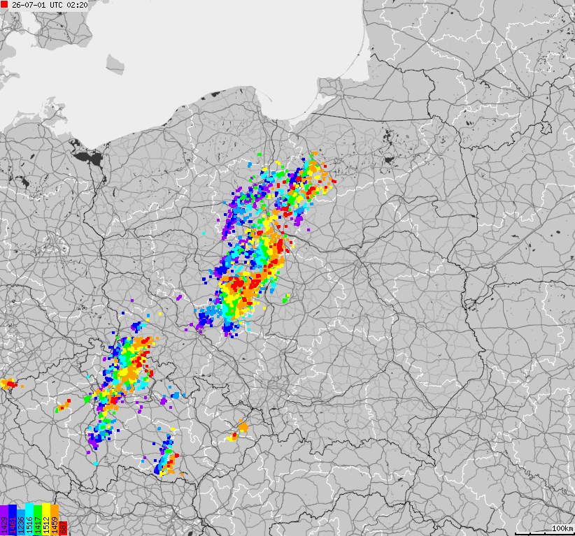 Map of lightnings across Poland