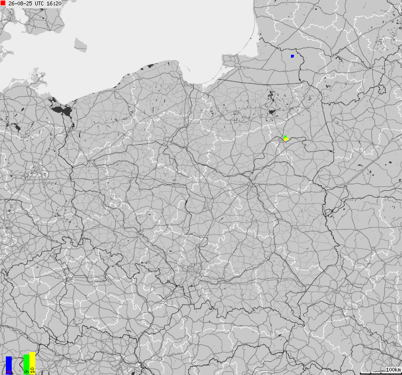 Map of lightnings across Poland