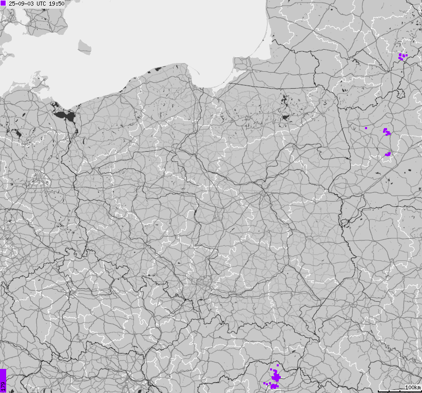 Map of lightnings across Poland