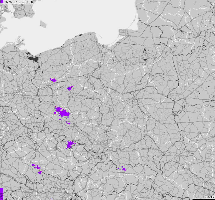 Map of lightnings across Poland