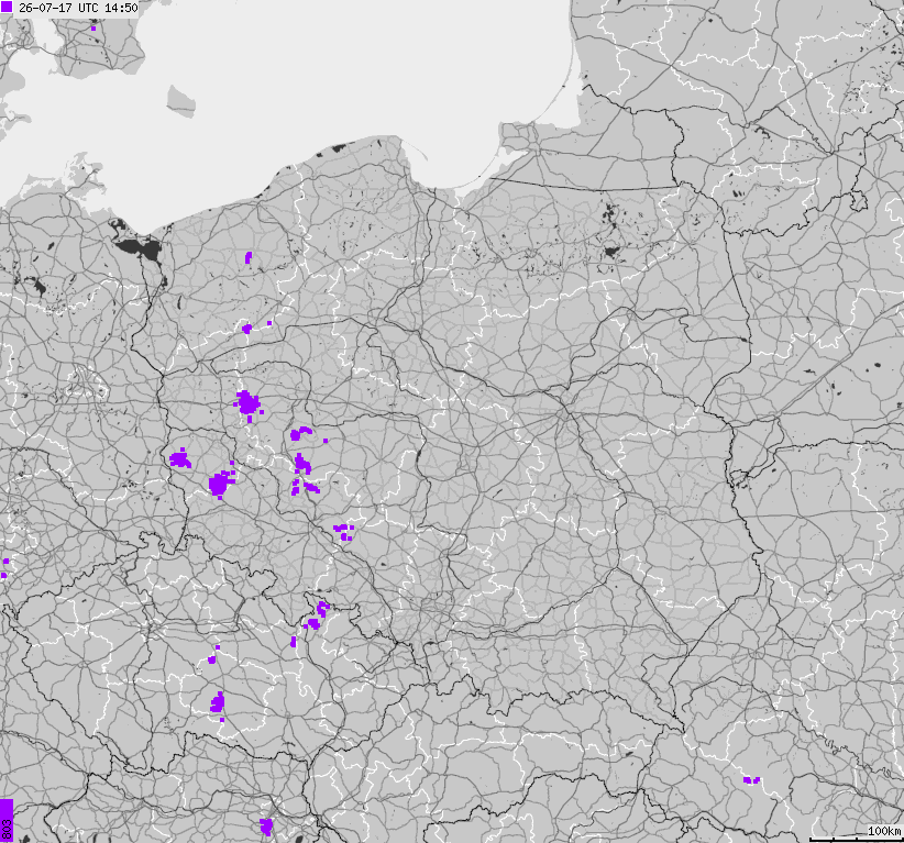 Map of lightnings across Poland