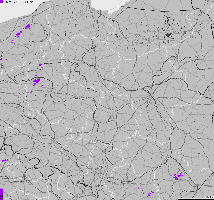Map of lightnings across Poland