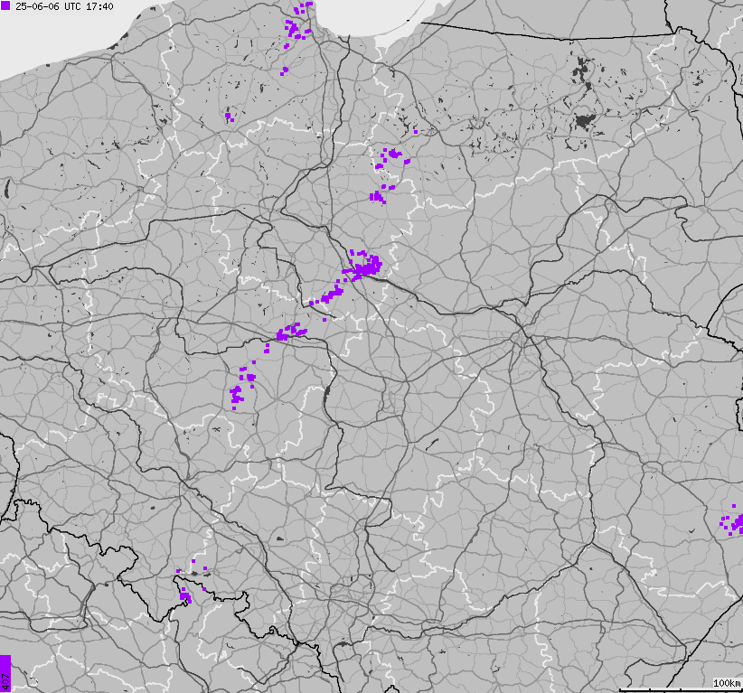 Map of lightnings across Poland