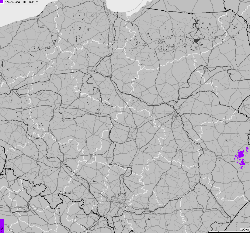 Mapa wyładowań atmosferycznych na obszarze Polski