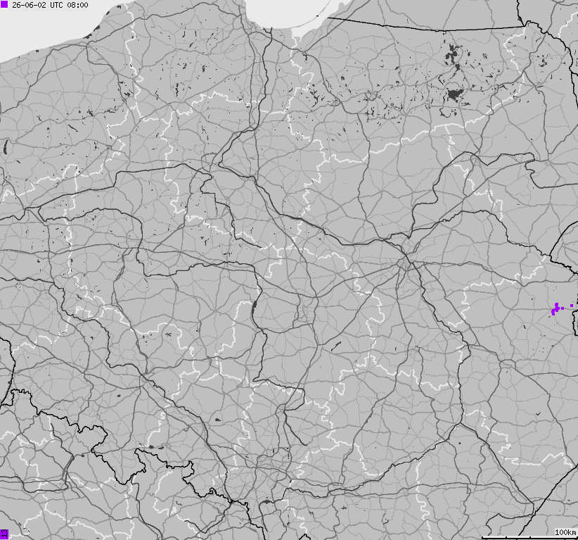 Mapa wyładowań atmosferycznych na obszarze Polski