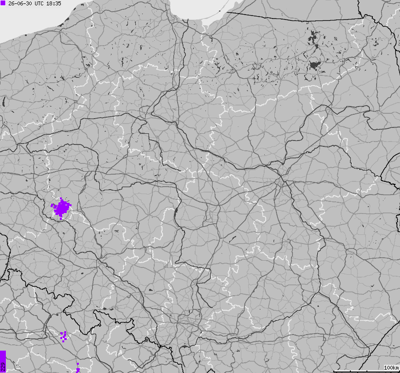 Map of lightnings across Poland