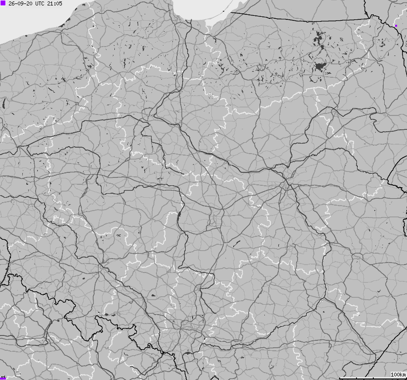 Mapa wyładowań atmosferycznych na obszarze Polski
