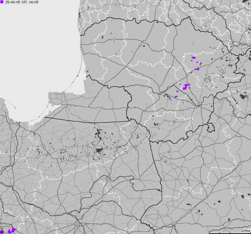 Map of lightnings across Poland
