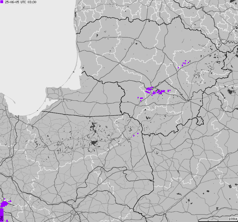 Map of lightnings across Poland