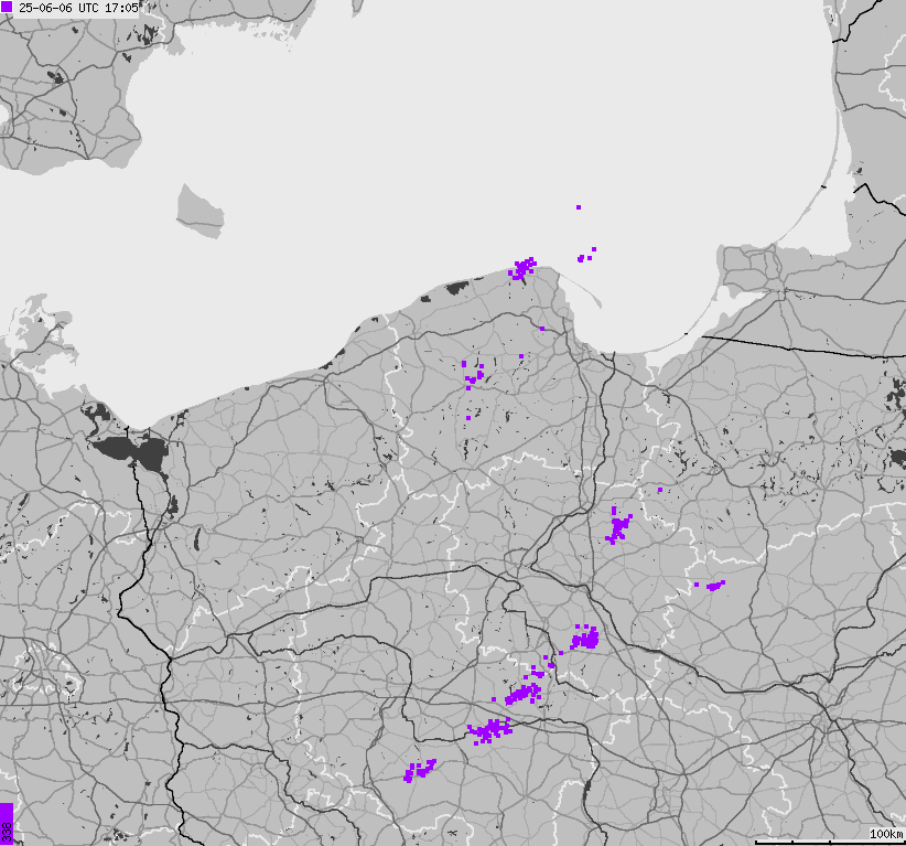 Map of lightnings across Poland