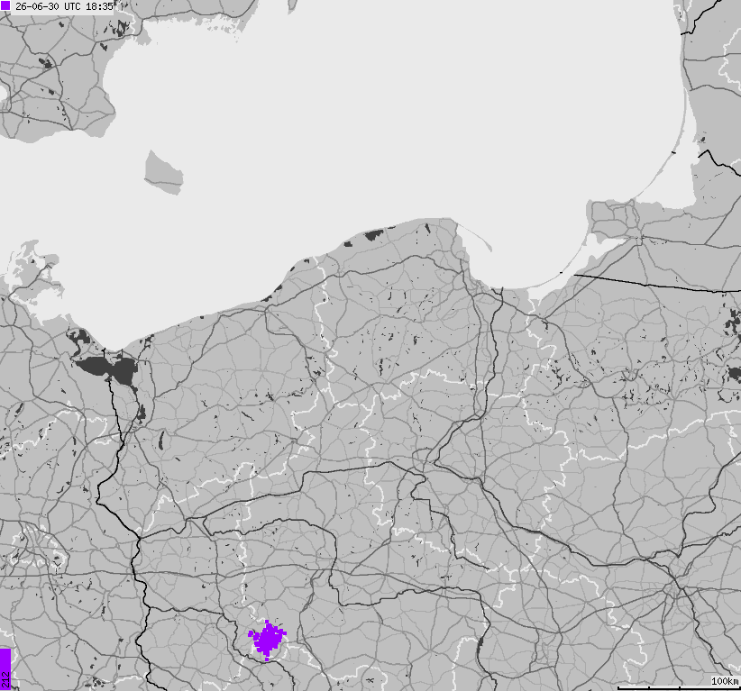 Map of lightnings across Poland