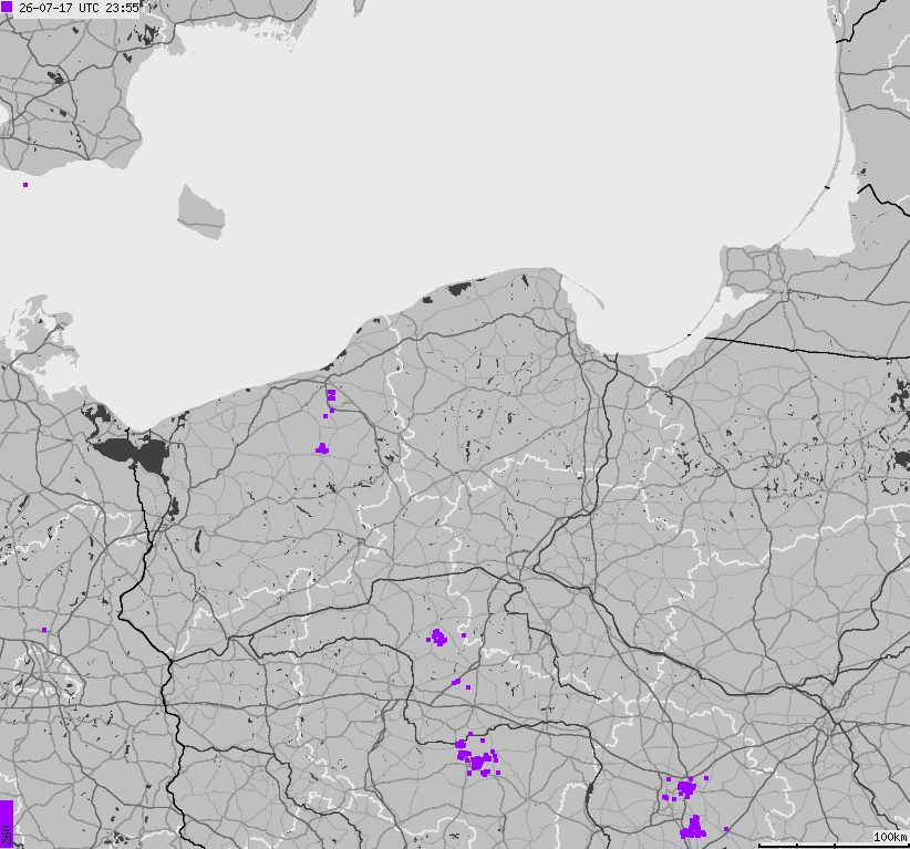 Mapa wyładowań atmosferycznych na obszarze Polski