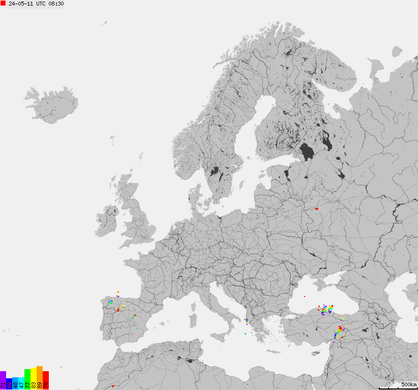 Map of lightnings across Europe