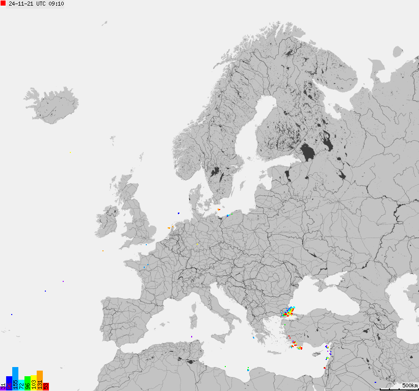 Map of lightnings across Europe