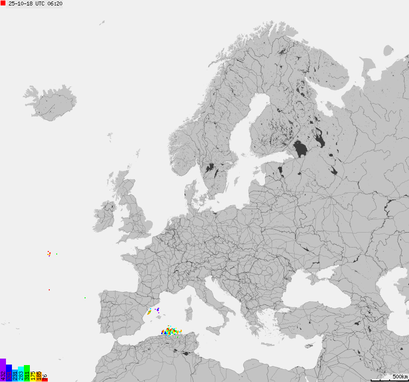 Map of lightnings across Europe