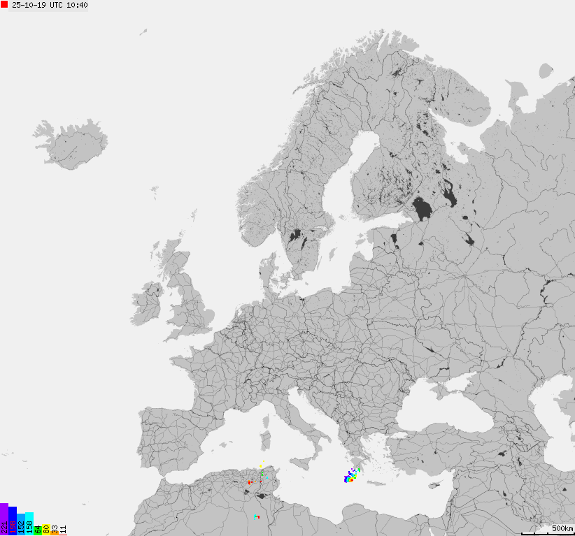 Mapa wyładowań atmosferycznych na obszarze Europy