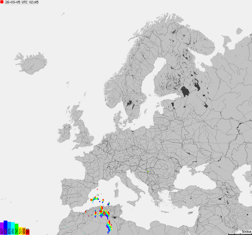 Map of lightnings across Europe