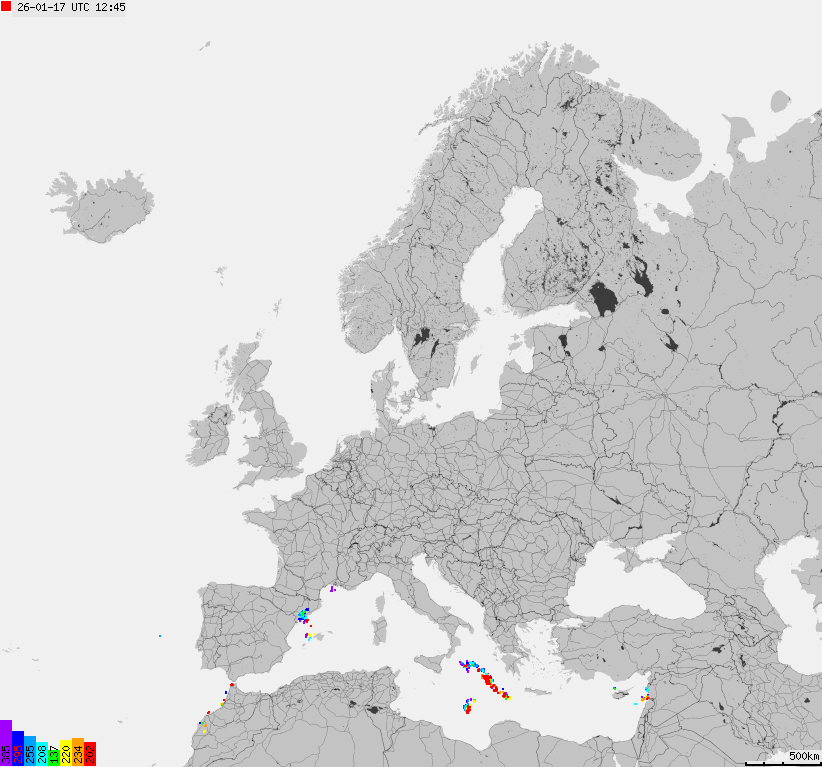Map of lightnings across Europe