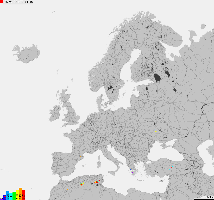 Mapa wyładowań atmosferycznych na obszarze Europy