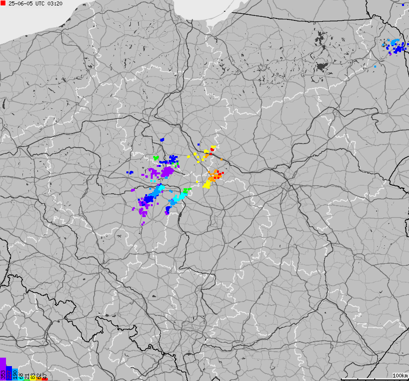 Map of lightnings across Poland