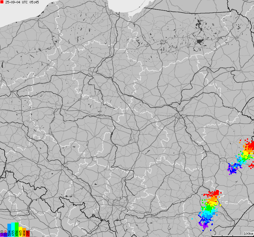 Mapa wyładowań atmosferycznych na obszarze Polski