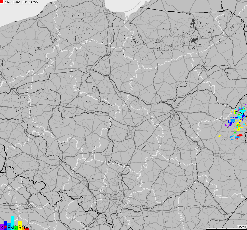 Mapa wyładowań atmosferycznych na obszarze Polski