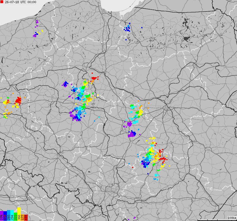 Mapa wyładowań atmosferycznych na obszarze Polski