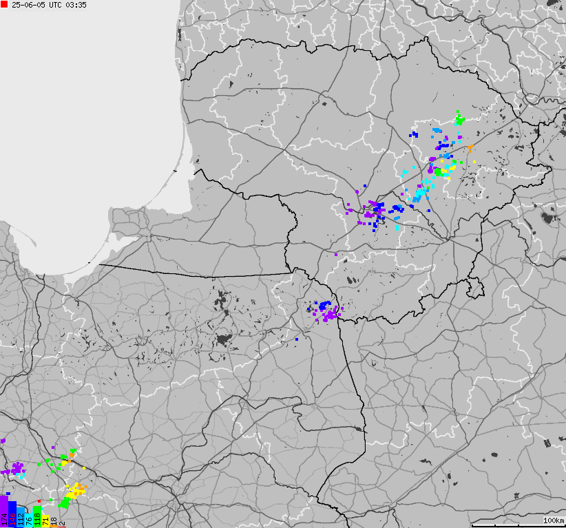 Map of lightnings across Poland