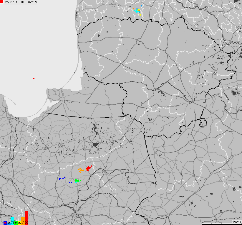 Map of lightnings across Poland