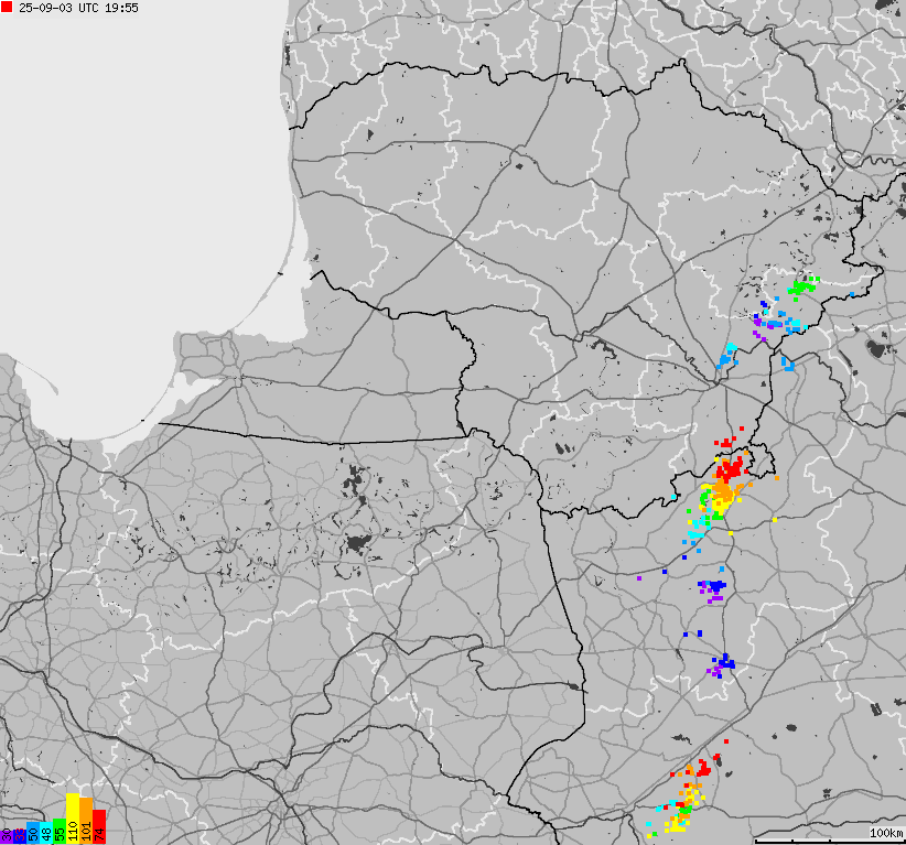 Map of lightnings across Poland