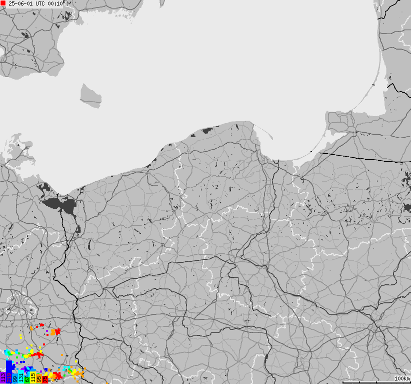 Mapa wyładowań atmosferycznych na obszarze Polski