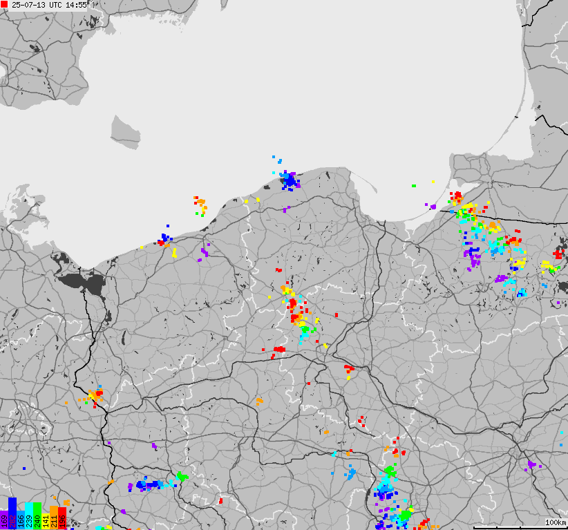 Mapa wyładowań atmosferycznych na obszarze Polski
