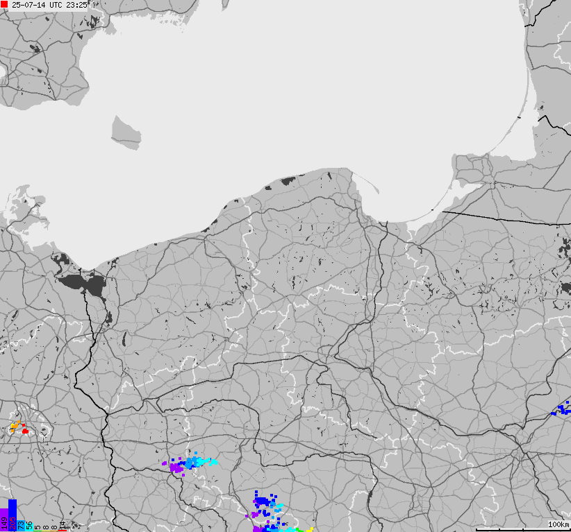 Map of lightnings across Poland