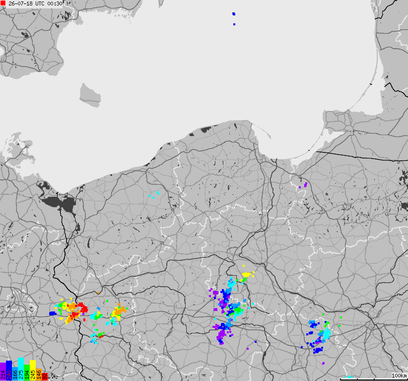 Mapa wyładowań atmosferycznych na obszarze Polski