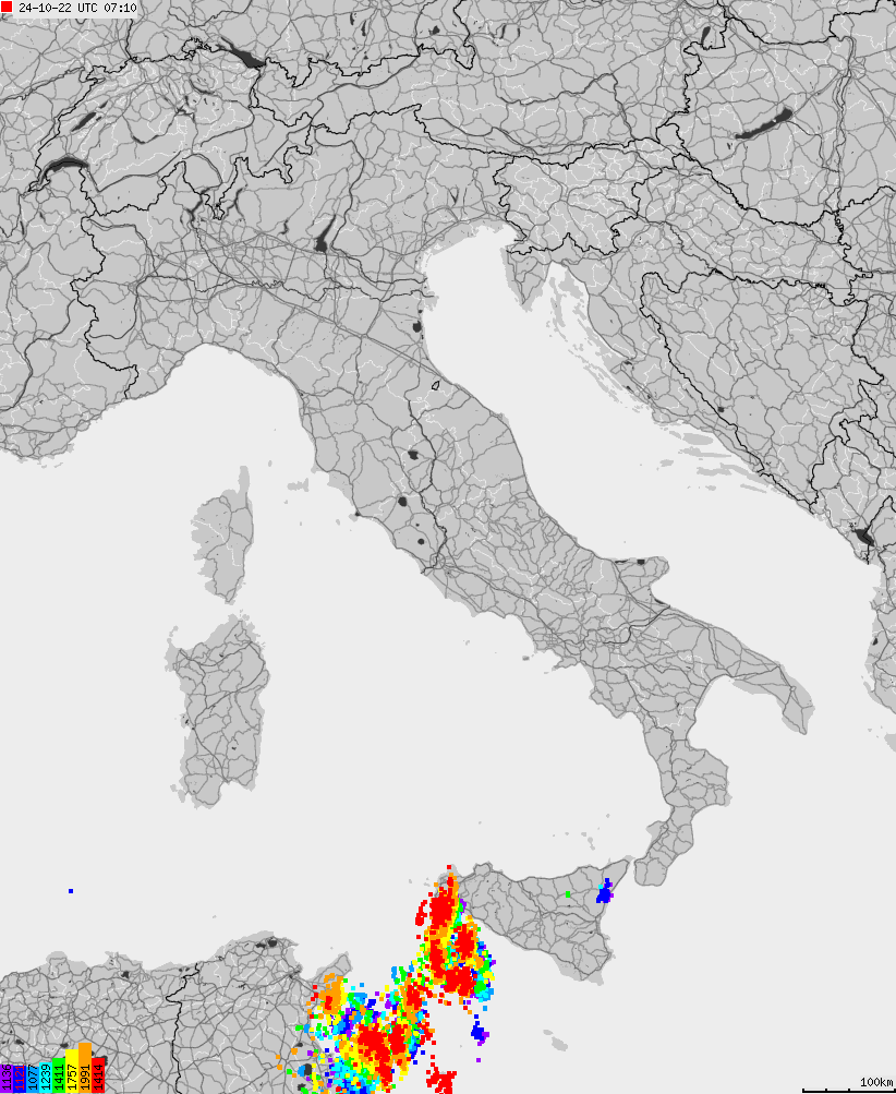 Map of lightnings across Italy