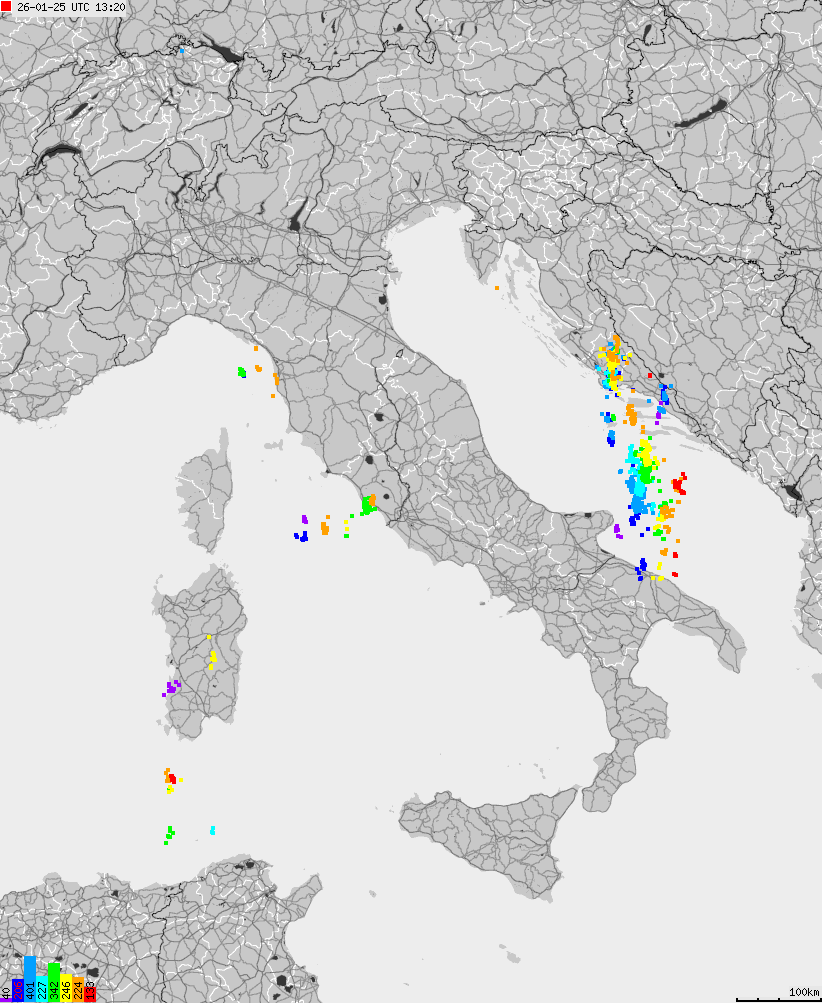 Map of lightnings across Italy