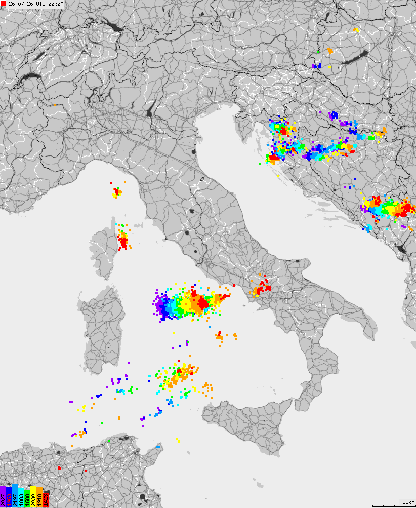 Map of lightnings across Italy